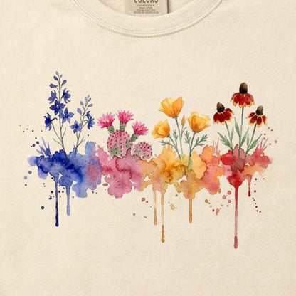 Watercolor Petrified Forest Wildflowers Cotton T-Shirt