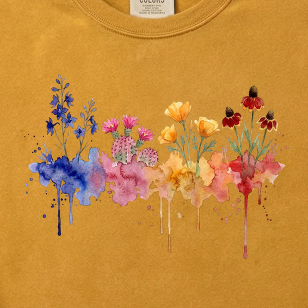 Watercolor Petrified Forest Wildflowers Cotton T-Shirt
