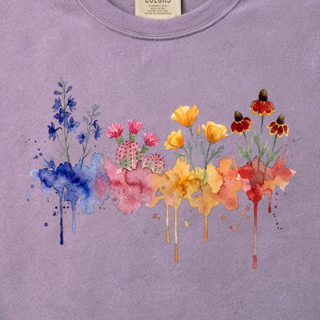 Watercolor Petrified Forest Wildflowers Cotton T-Shirt