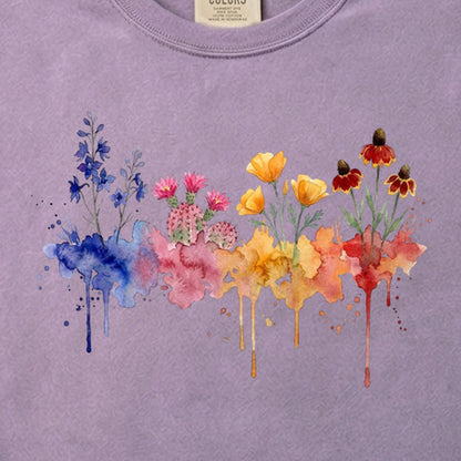 Watercolor Petrified Forest Wildflowers Cotton T-Shirt