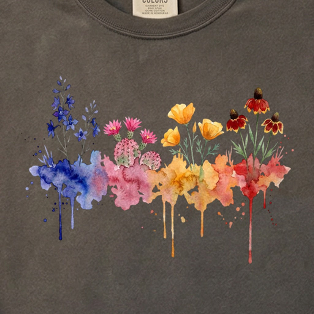 Watercolor Petrified Forest Wildflowers Cotton T-Shirt