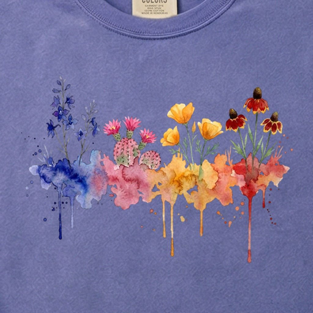 Watercolor Petrified Forest Wildflowers Cotton T-Shirt