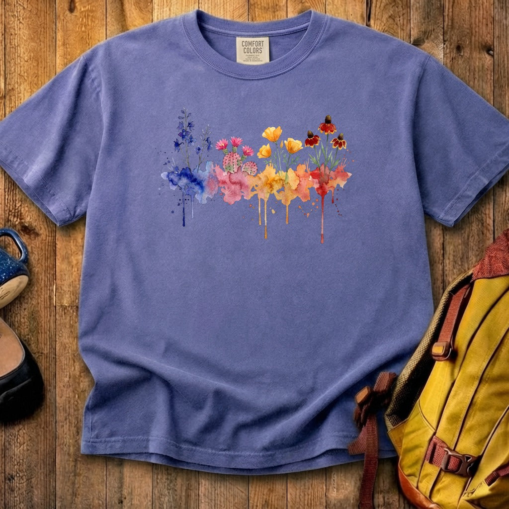 Watercolor Petrified Forest Wildflowers Cotton T-Shirt