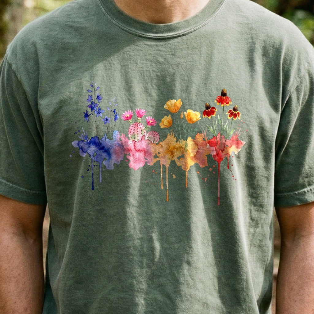 Watercolor Petrified Forest Wildflowers Cotton T-Shirt