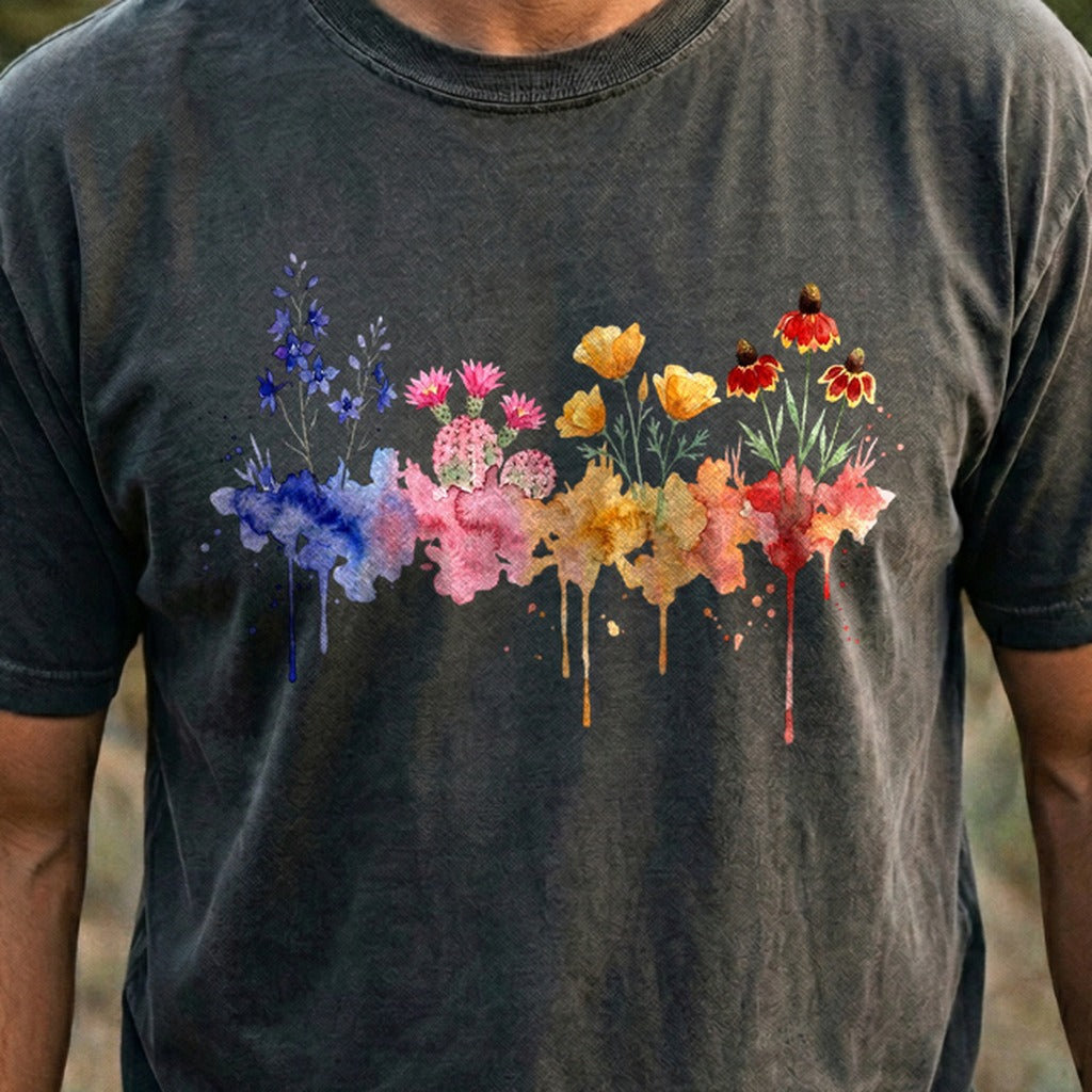 Watercolor Petrified Forest Wildflowers Cotton T-Shirt