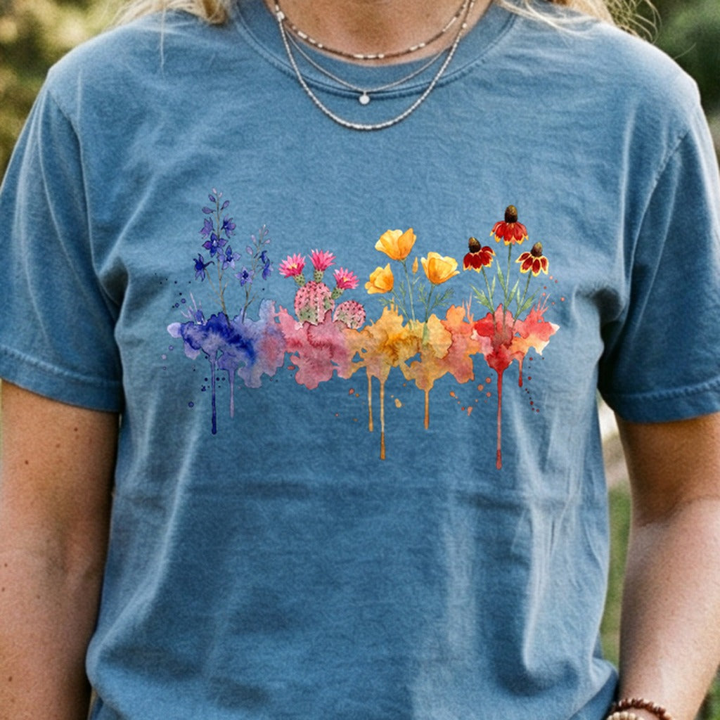 Watercolor Petrified Forest Wildflowers Cotton T-Shirt