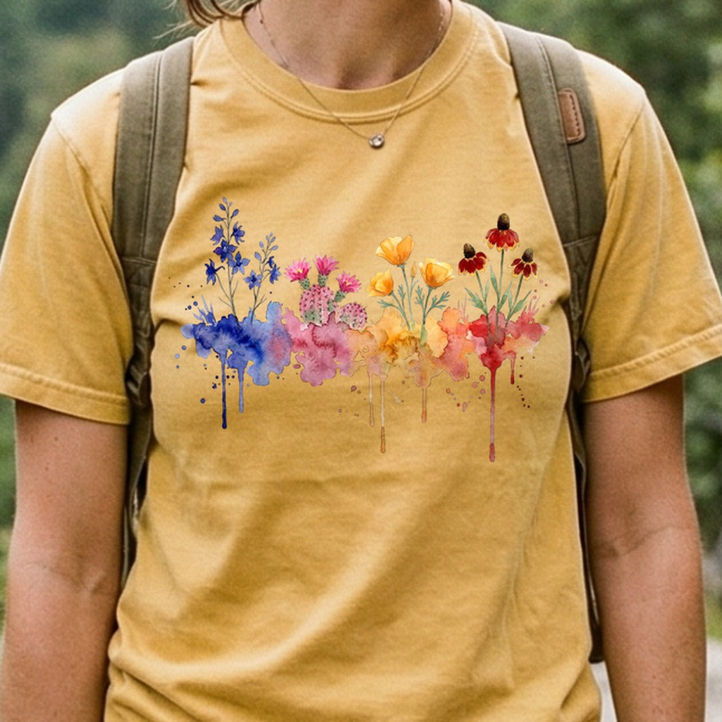 Watercolor Petrified Forest Wildflowers Cotton T-Shirt