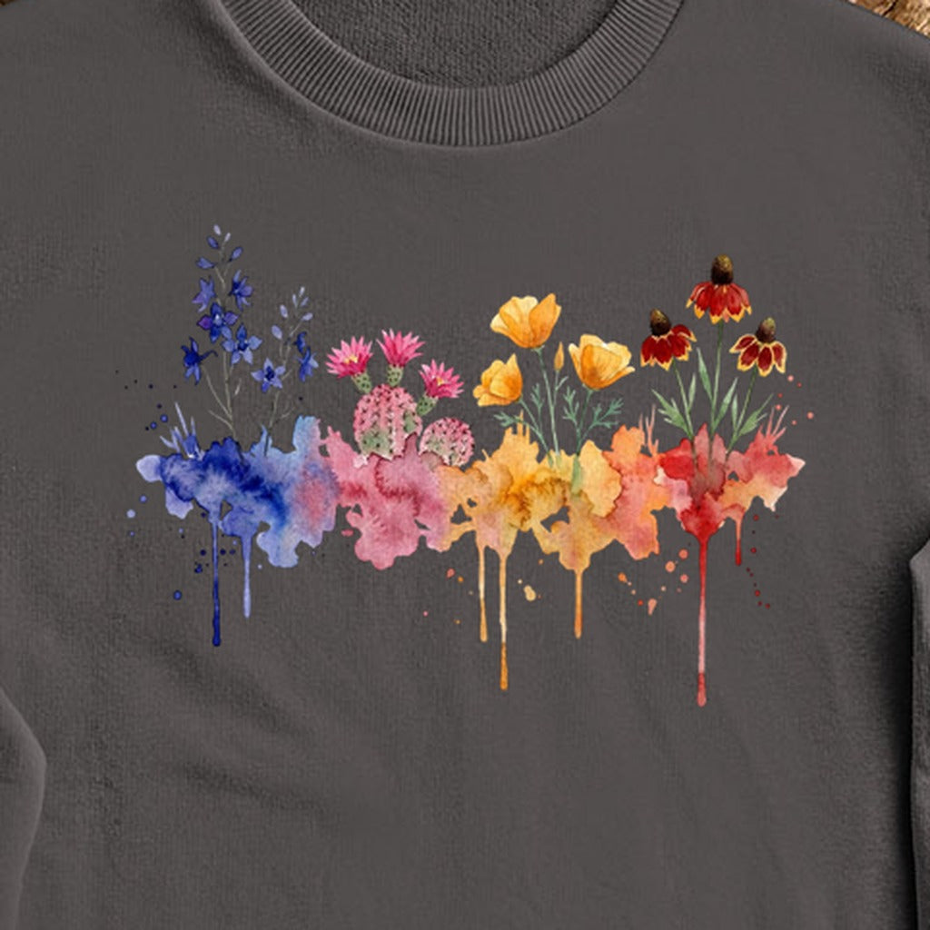 Watercolor Petrified Forest Wildflowers Crewneck Sweatshirt