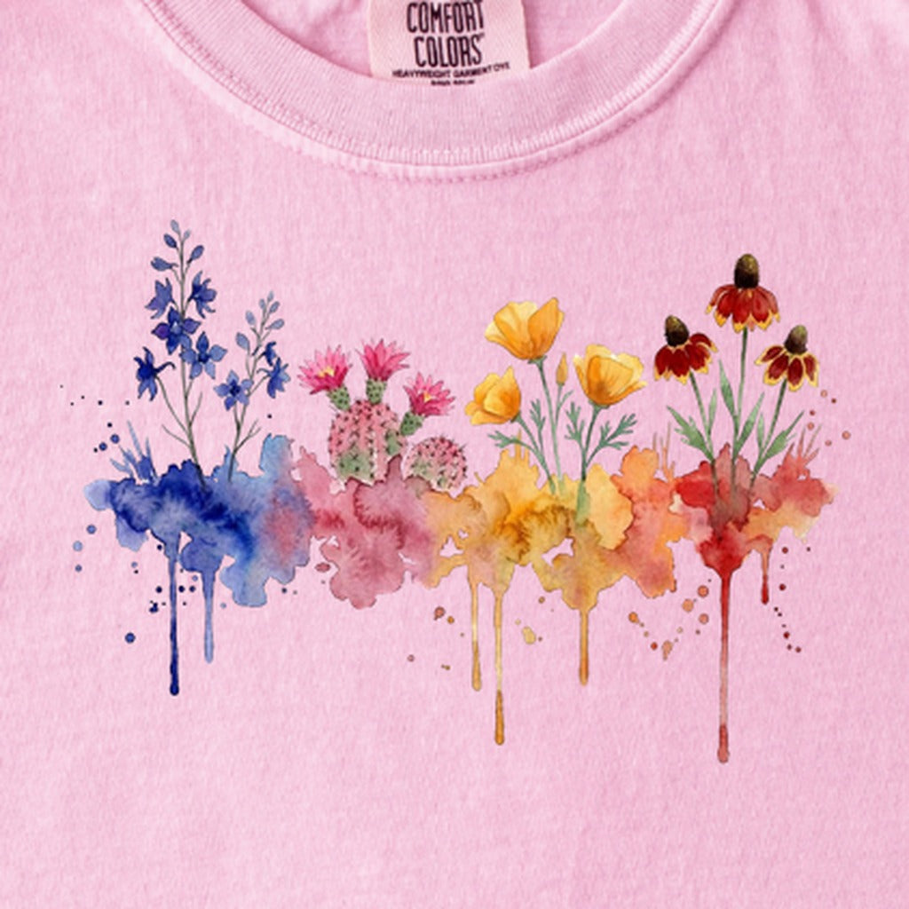 Watercolor Petrified Forest Wildflowers Kids Cotton T-Shirt