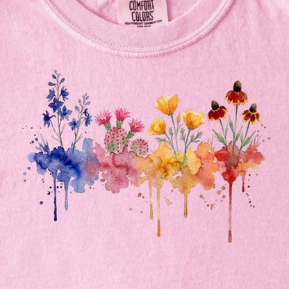 Watercolor Petrified Forest Wildflowers Kids Cotton T-Shirt