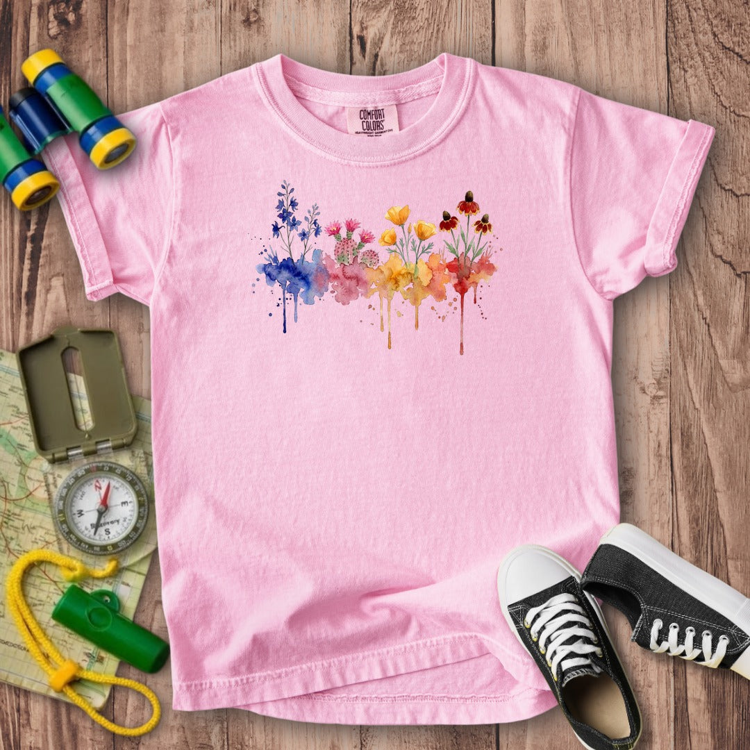 Watercolor Petrified Forest Wildflowers Kids Cotton T-Shirt