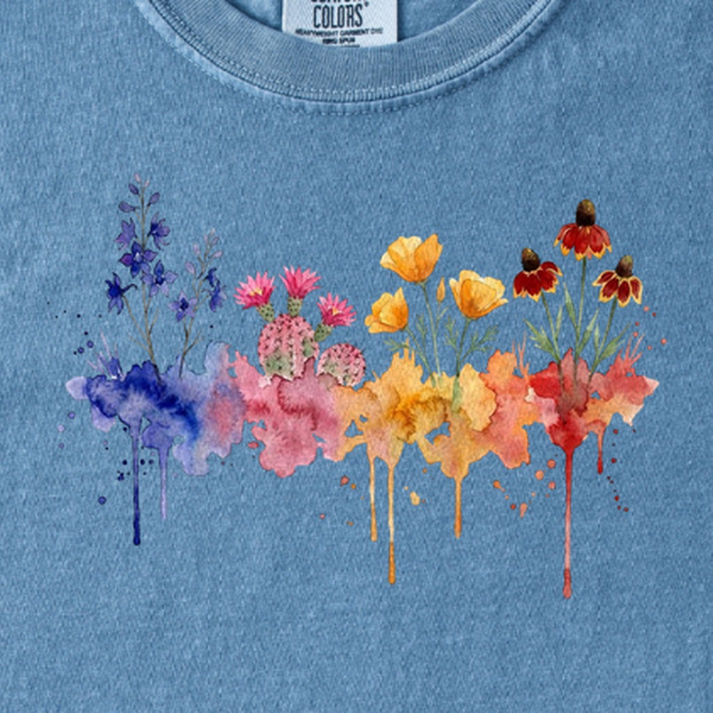 Watercolor Petrified Forest Wildflowers Kids Cotton T-Shirt