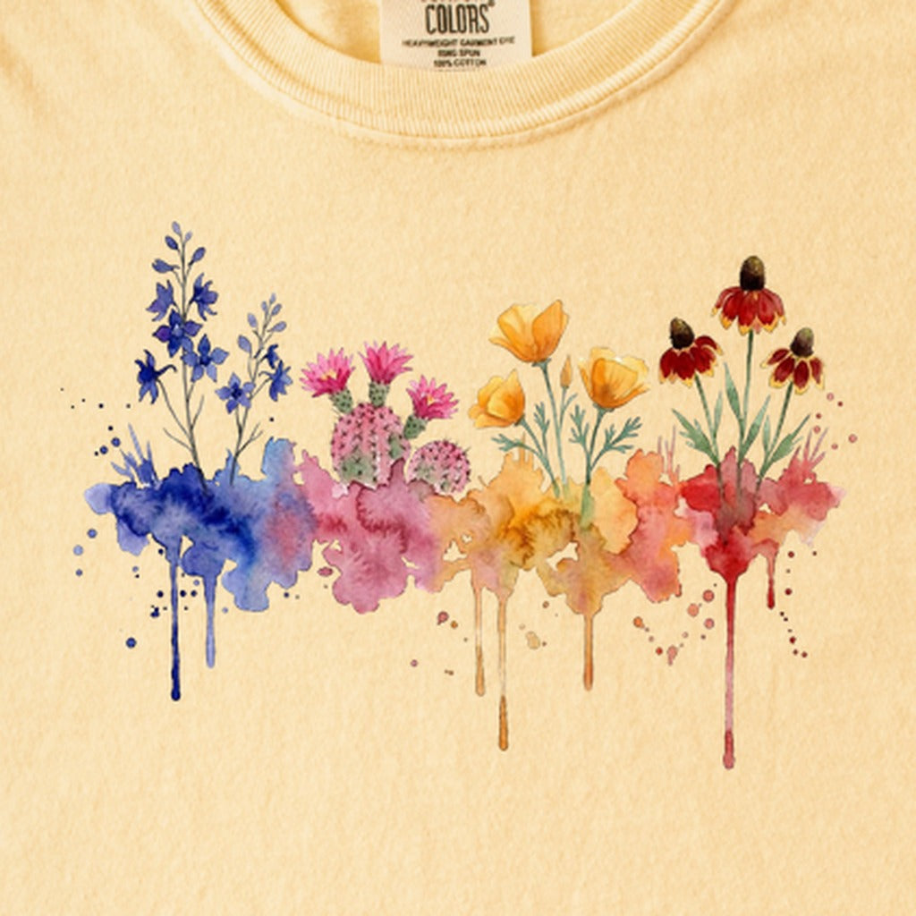 Watercolor Petrified Forest Wildflowers Kids Cotton T-Shirt