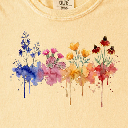 Watercolor Petrified Forest Wildflowers Kids Cotton T-Shirt