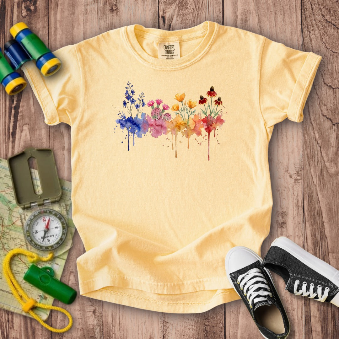 Watercolor Petrified Forest Wildflowers Kids Cotton T-Shirt