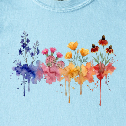 Watercolor Petrified Forest Wildflowers Kids Cotton T-Shirt