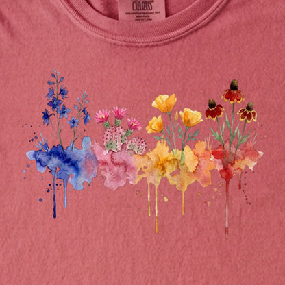 Watercolor Petrified Forest Wildflowers Kids Cotton T-Shirt