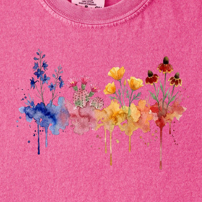 Watercolor Petrified Forest Wildflowers Kids Cotton T-Shirt