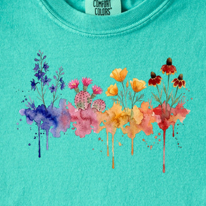 Watercolor Petrified Forest Wildflowers Kids Cotton T-Shirt