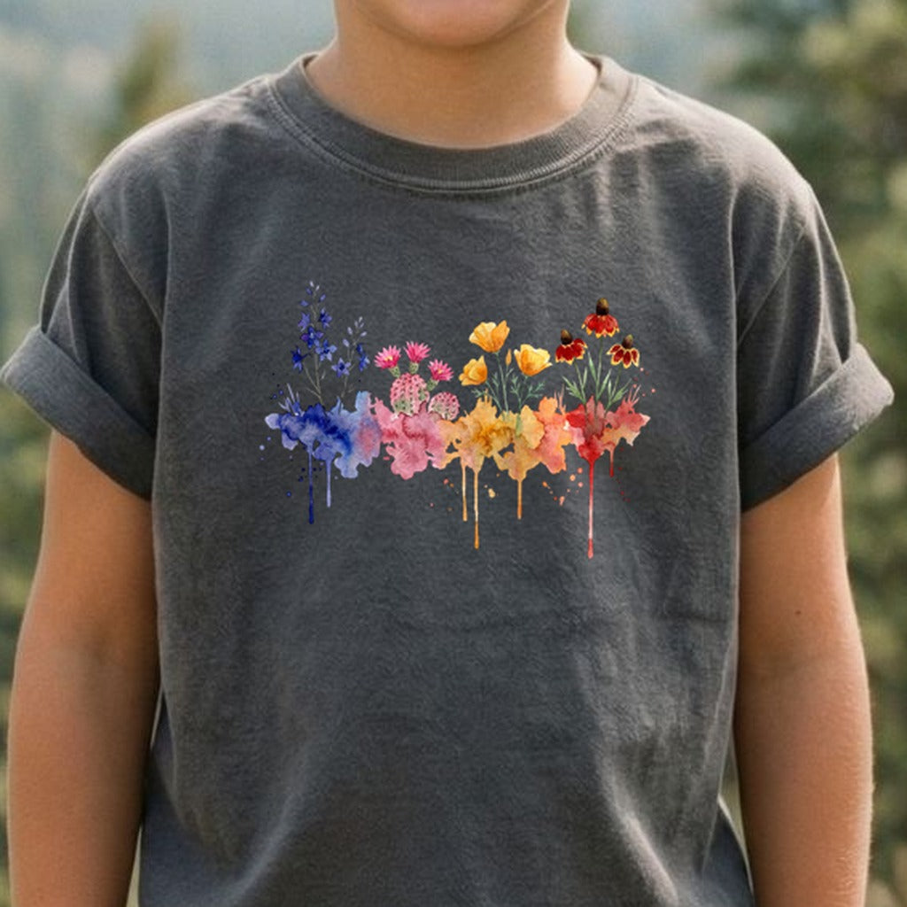 Watercolor Petrified Forest Wildflowers Kids Cotton T-Shirt