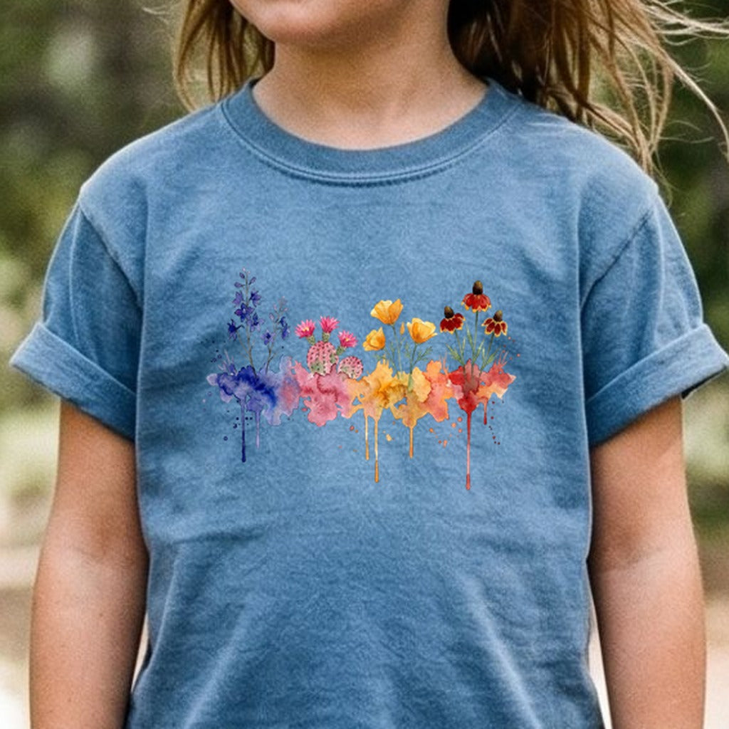 Watercolor Petrified Forest Wildflowers Kids Cotton T-Shirt