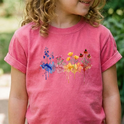 Watercolor Petrified Forest Wildflowers Kids Cotton T-Shirt