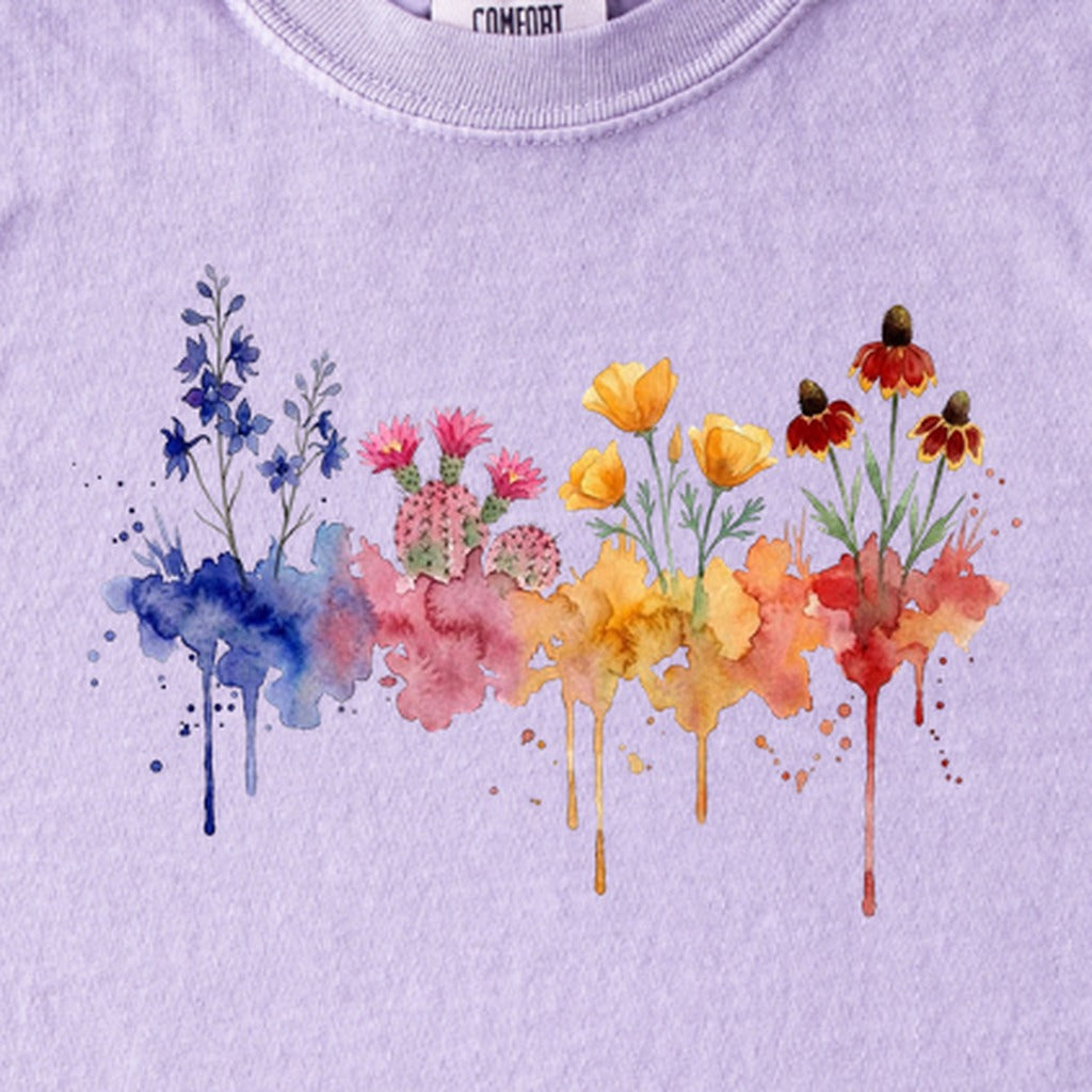 Watercolor Petrified Forest Wildflowers Kids Cotton T-Shirt