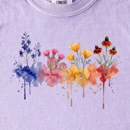 Watercolor Petrified Forest Wildflowers Kids Cotton T-Shirt