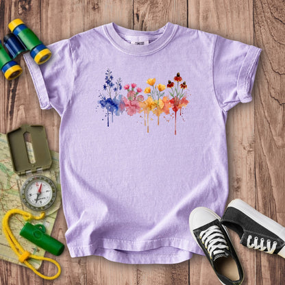 Watercolor Petrified Forest Wildflowers Kids Cotton T-Shirt