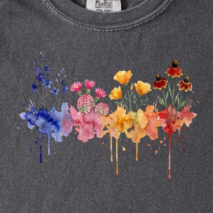 Watercolor Petrified Forest Wildflowers Kids Cotton T-Shirt