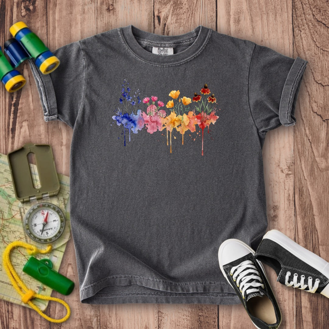 Watercolor Petrified Forest Wildflowers Kids Cotton T-Shirt
