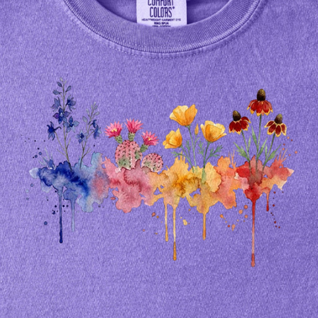 Watercolor Petrified Forest Wildflowers Kids Cotton T-Shirt