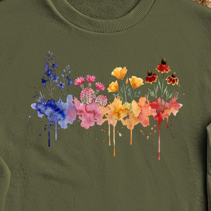 Watercolor Petrified Forest Wildflowers Crewneck Sweatshirt