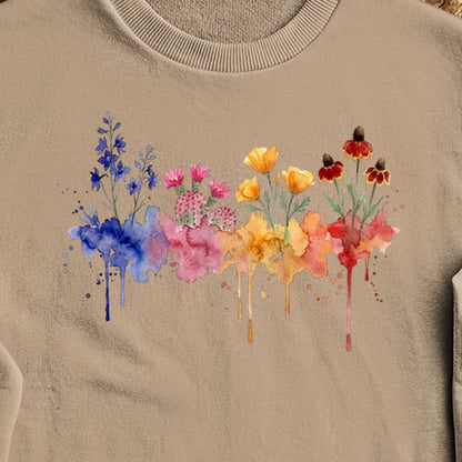 Watercolor Petrified Forest Wildflowers Crewneck Sweatshirt