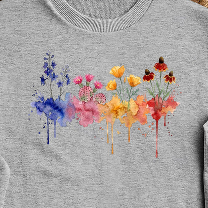 Watercolor Petrified Forest Wildflowers Crewneck Sweatshirt