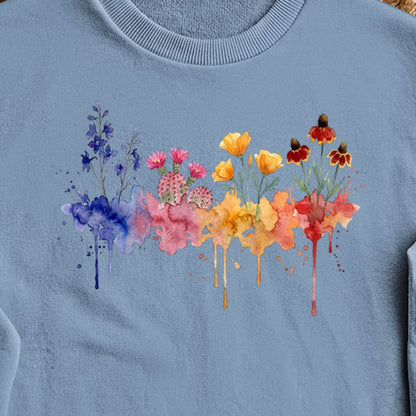 Watercolor Petrified Forest Wildflowers Crewneck Sweatshirt