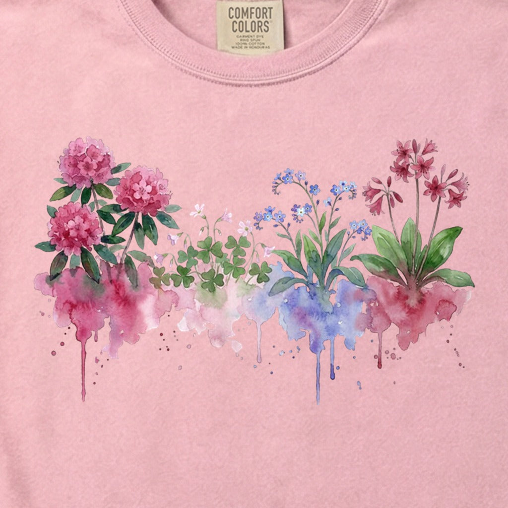 Watercolor Redwood Wildflowers Cotton T-Shirt
