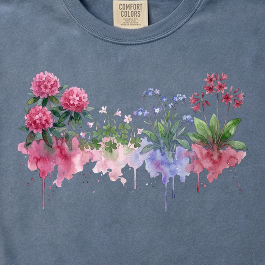 Watercolor Redwood Wildflowers Cotton T-Shirt