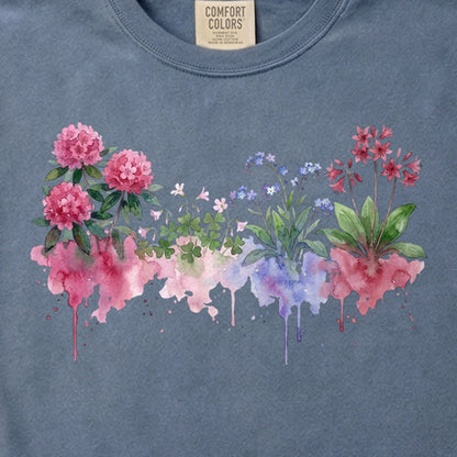 Watercolor Redwood Wildflowers Cotton T-Shirt