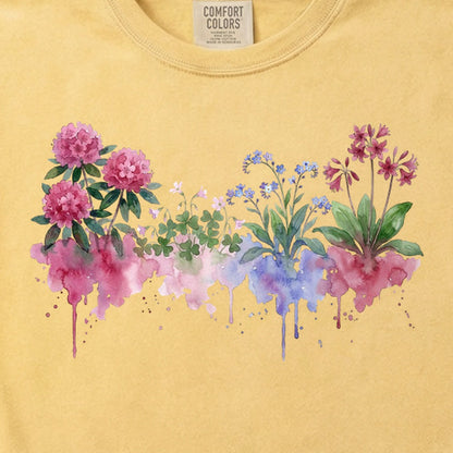 Watercolor Redwood Wildflowers Cotton T-Shirt