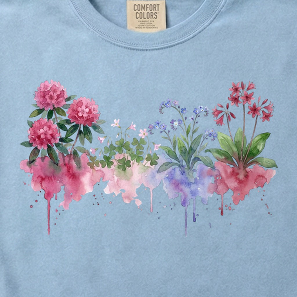 Watercolor Redwood Wildflowers Cotton T-Shirt
