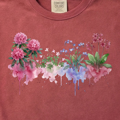 Watercolor Redwood Wildflowers Cotton T-Shirt