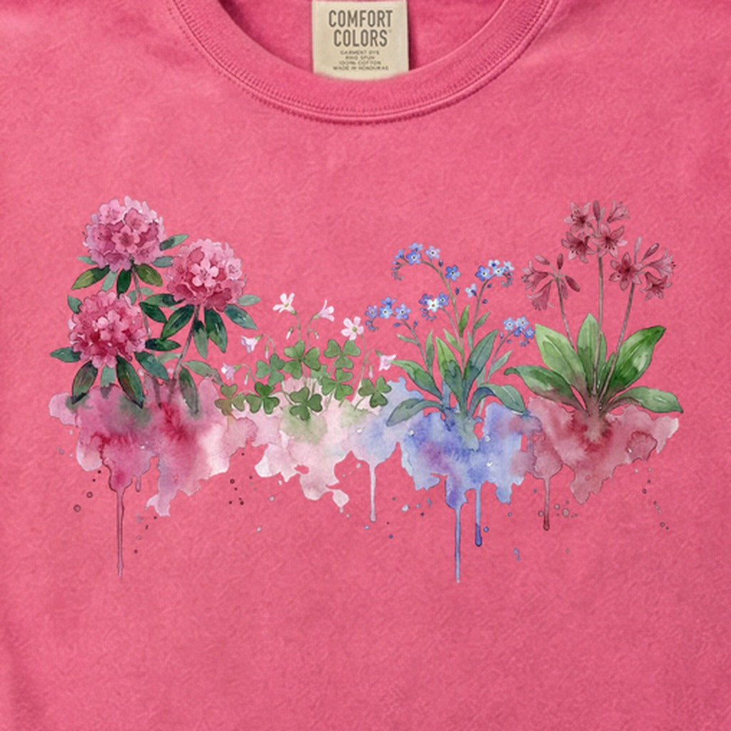 Watercolor Redwood Wildflowers Cotton T-Shirt