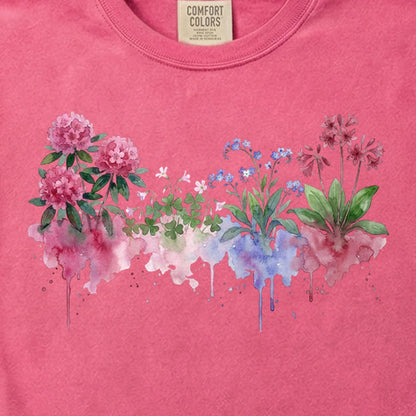 Watercolor Redwood Wildflowers Cotton T-Shirt