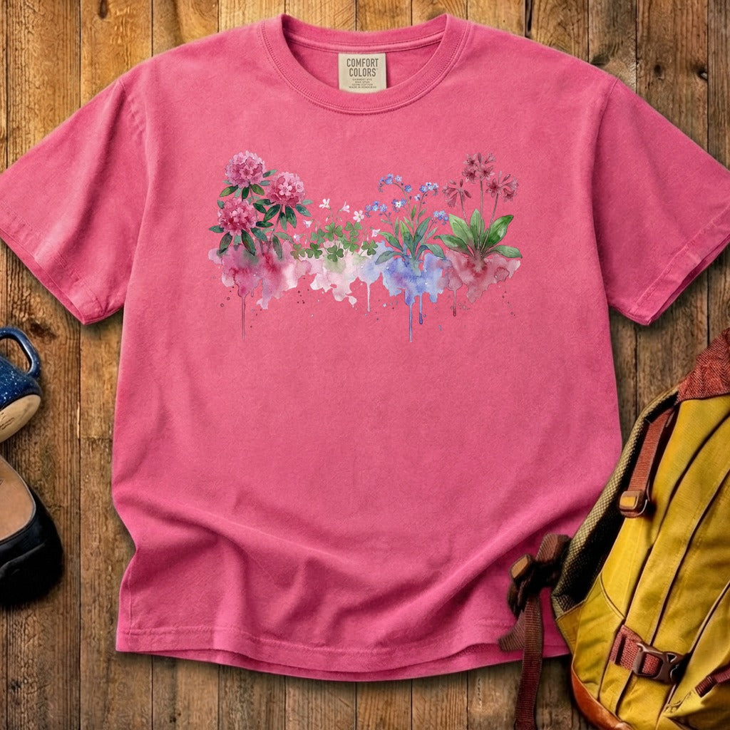 Watercolor Redwood Wildflowers Cotton T-Shirt