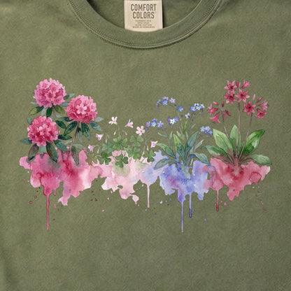 Watercolor Redwood Wildflowers Cotton T-Shirt