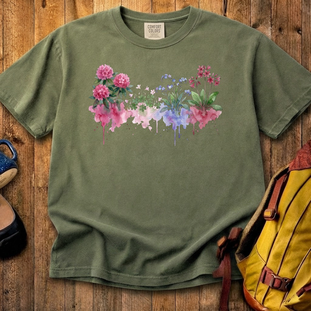 Watercolor Redwood Wildflowers Cotton T-Shirt