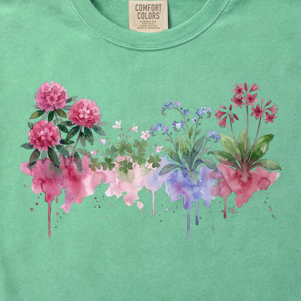 Watercolor Redwood Wildflowers Cotton T-Shirt
