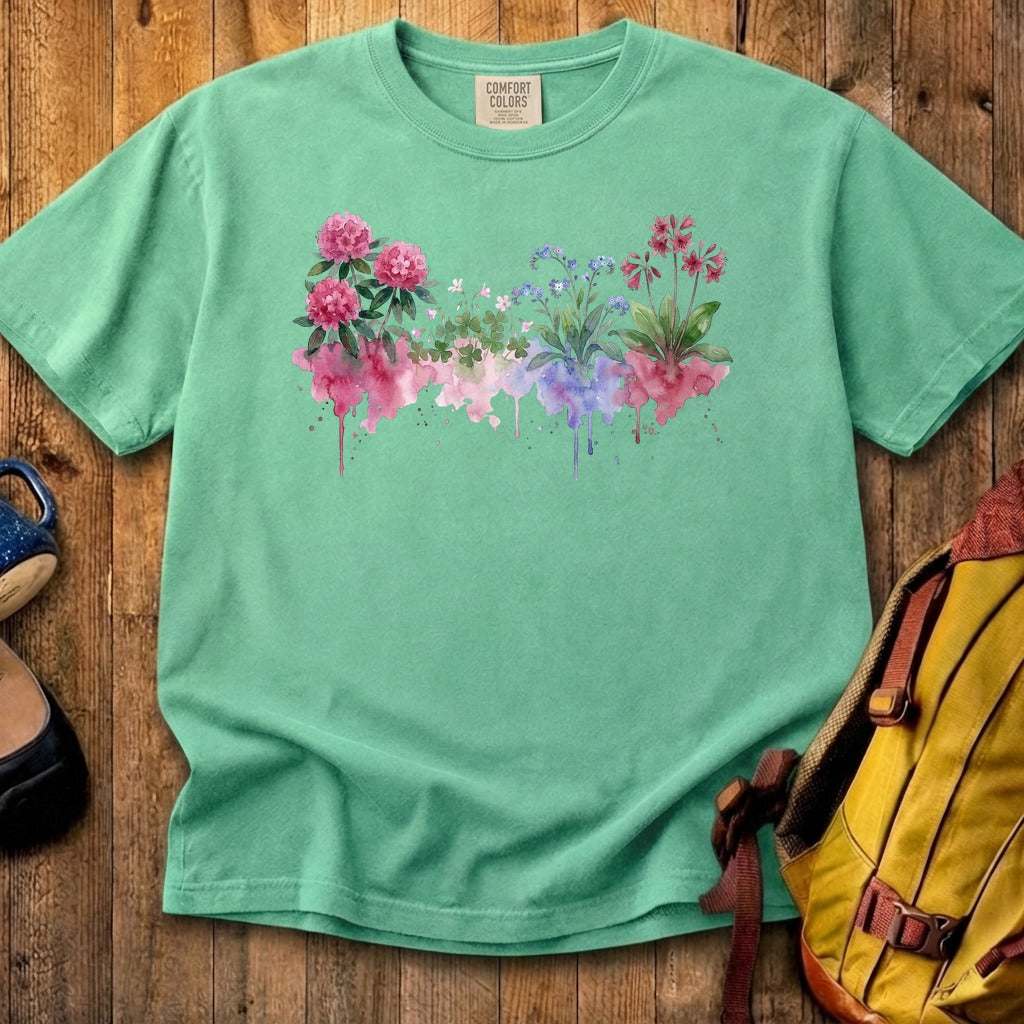 Watercolor Redwood Wildflowers Cotton T-Shirt