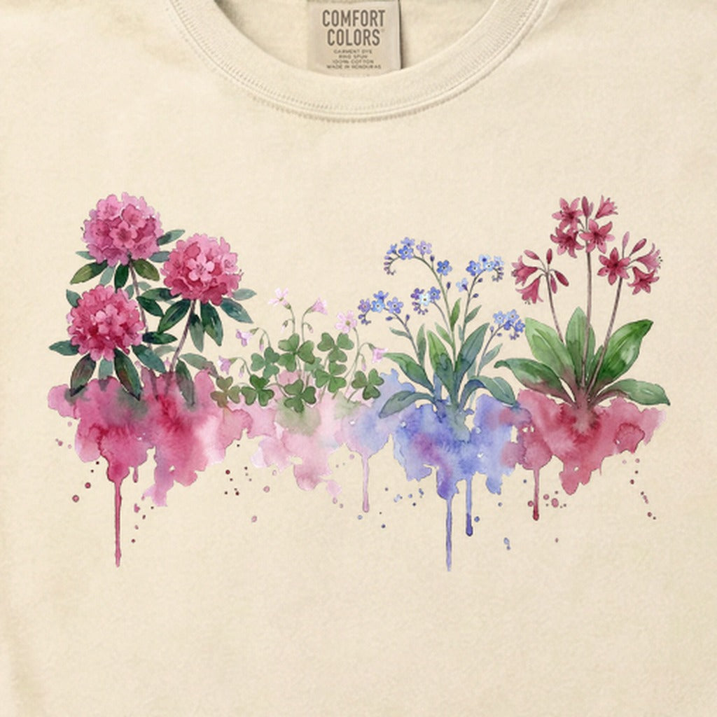 Watercolor Redwood Wildflowers Cotton T-Shirt